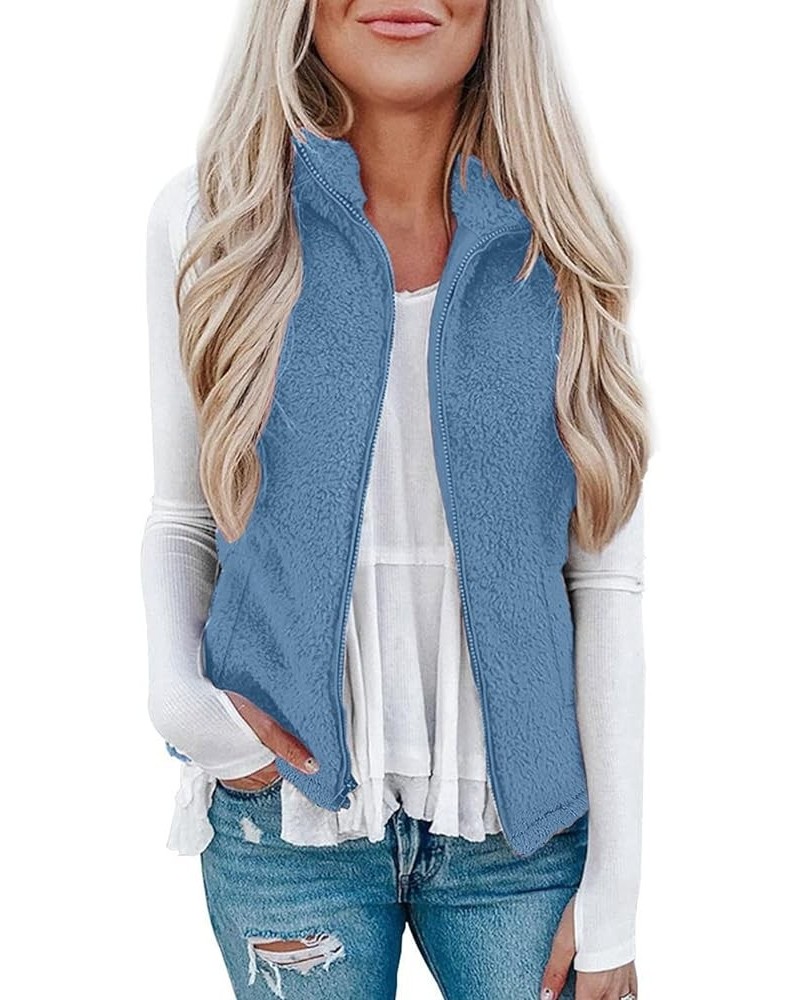 Women's Fleece Vest Casual Fuzzy Sleeveless Cozy Coats Lightweight Vest Winter Warm Sherpa Jacket With Pockets 04♛blue $8.39 ...