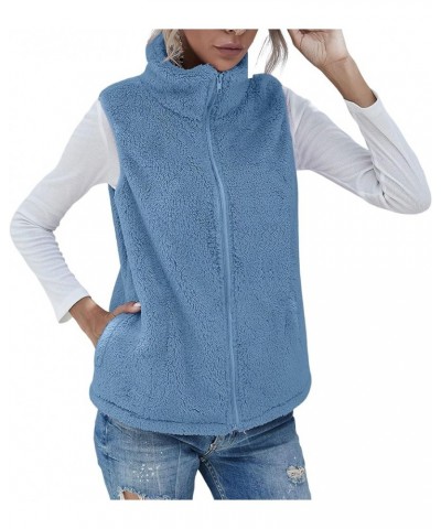 Women's Fleece Vest Casual Fuzzy Sleeveless Cozy Coats Lightweight Vest Winter Warm Sherpa Jacket With Pockets 04♛blue $8.39 ...