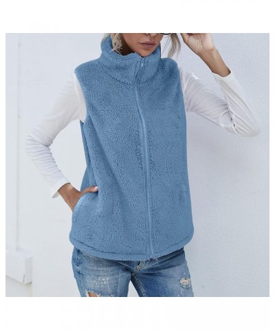 Women's Fleece Vest Casual Fuzzy Sleeveless Cozy Coats Lightweight Vest Winter Warm Sherpa Jacket With Pockets 04♛blue $8.39 ...