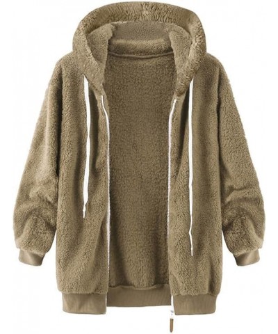 Women Winter Fuzzy Fleece Zip Up Jacket Fluffy Sherpa Cardigan Outerwear Coat Color Block Patchwork Hooded Coat 02 Khaki $10....