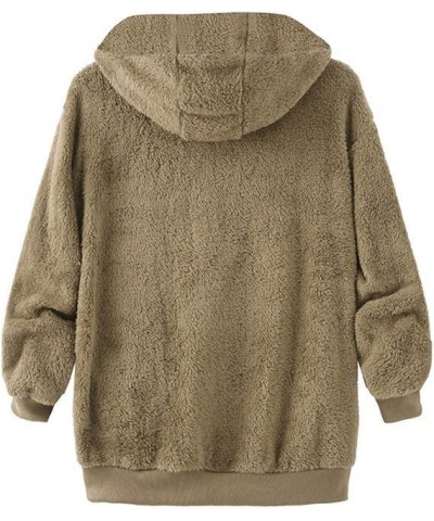 Women Winter Fuzzy Fleece Zip Up Jacket Fluffy Sherpa Cardigan Outerwear Coat Color Block Patchwork Hooded Coat 02 Khaki $10....