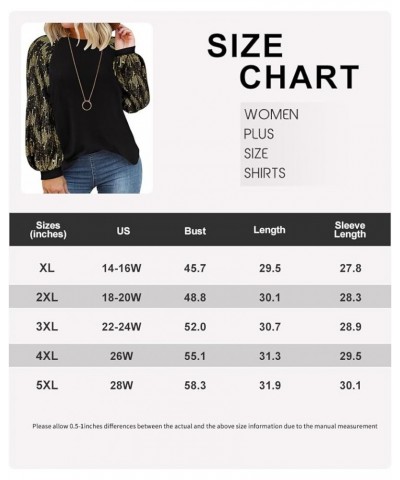 Plus Size Tops for Women Lace Long Sleeve Solid Blouse Puff Splice Shirts Fall Winter Floral Blouses (XL-5XL) 2-sequin Black ...