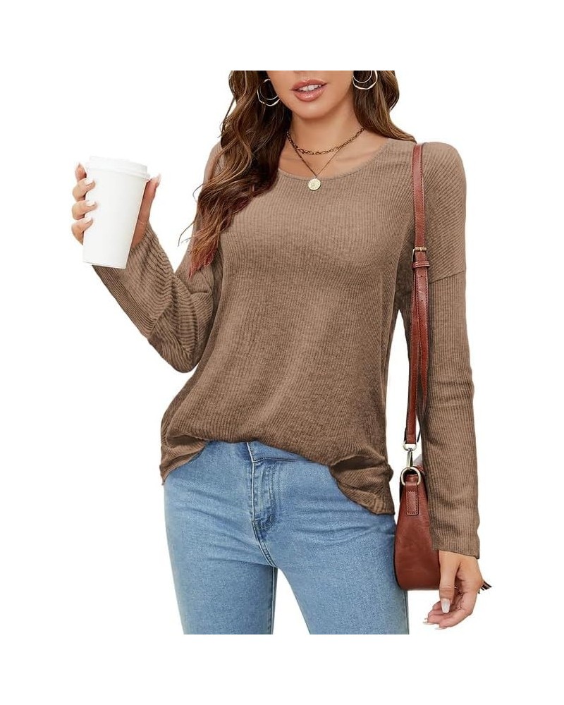 Women Fall Long Sleeve Shirts Puff Sleeve Crew Neck Tops Solid Color Casual Loose Tunic Tops Pullovers Beige $11.20 Tops