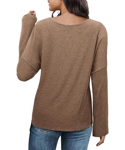 Women Fall Long Sleeve Shirts Puff Sleeve Crew Neck Tops Solid Color Casual Loose Tunic Tops Pullovers Beige $11.20 Tops