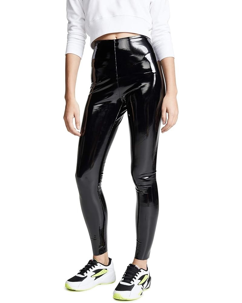 Women's Faux Patent Leather Perfect Control Leggings Black $35.00 Leggings