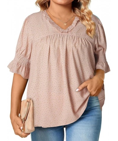 Womens Plus Size Floral Print Blouses V Neck Ruffle Flowy Short Sleeve Shirts Babydoll Casual Tunic Tops(1X-5X) B Pink $17.91...