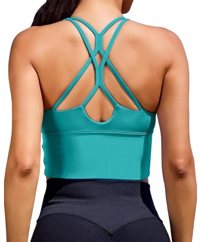 Women Sports Bras Longline Fitness Crop Tops Tank Gym Camisole Strappy Criss Cross Yoga Workout Running Shirts New Green Spor...