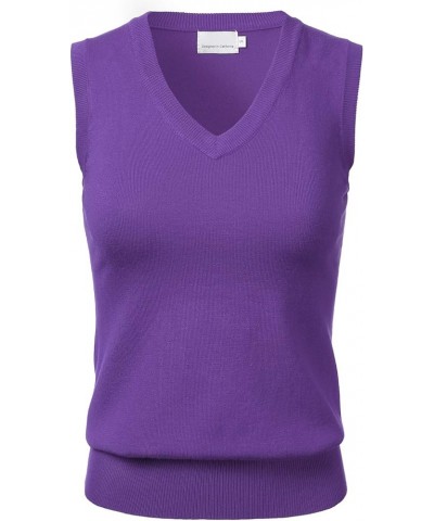 Women Solid Classic V-Neck Sleeveless Pullover Sweater Vest Top Fsw002_ultraviolet $12.99 Sweaters