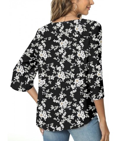 Womens 2024 Casual V-Neck Loose Tunic Top for leggings 3/4 Sleeve Chiffon Blouse Shirt Tops V/Small Flower-black $12.40 Tops