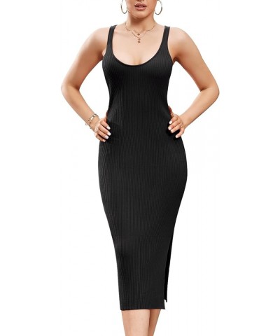 ninovino Women's Ribbed Knit Tank Dress Sexy Sleeveless Side Slit Bodycon Dress Black $19.13 Dresses