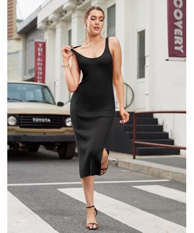 ninovino Women's Ribbed Knit Tank Dress Sexy Sleeveless Side Slit Bodycon Dress Black $19.13 Dresses