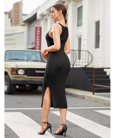 ninovino Women's Ribbed Knit Tank Dress Sexy Sleeveless Side Slit Bodycon Dress Black $19.13 Dresses