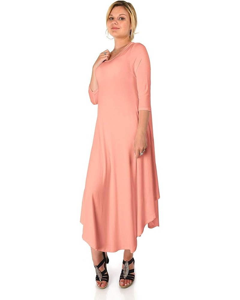 DFF Shop Women's 3/4 Sleeve Rounded Hem Mid-Length Maxi Dress (Size: S-5X) Peach $19.87 Dresses