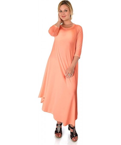 DFF Shop Women's 3/4 Sleeve Rounded Hem Mid-Length Maxi Dress (Size: S-5X) Peach $19.87 Dresses