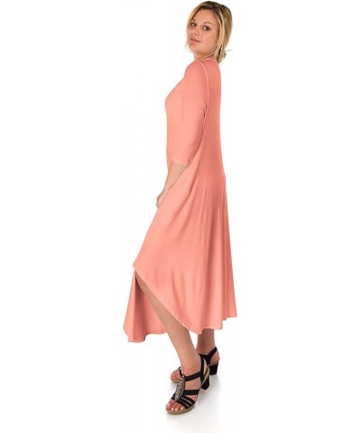 DFF Shop Women's 3/4 Sleeve Rounded Hem Mid-Length Maxi Dress (Size: S-5X) Peach $19.87 Dresses