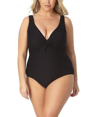 Women's Twist Front One Piece Swimsuit Black $10.00 Swimsuits