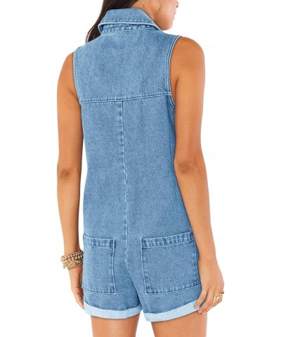 Short Rompers for Women Summer Dressy Sleeveless Jean Romper Loose Fit Zipper Overall S-2XL 03-blue $18.04 Rompers