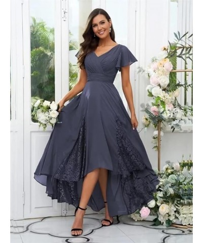 Tea Length Mother of The Bride Dresses for Wedding Chiffon Lace High Low V-Neck Evening Dresses for Women Elegant Classy Peac...