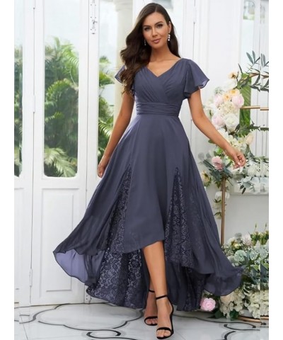 Tea Length Mother of The Bride Dresses for Wedding Chiffon Lace High Low V-Neck Evening Dresses for Women Elegant Classy Peac...