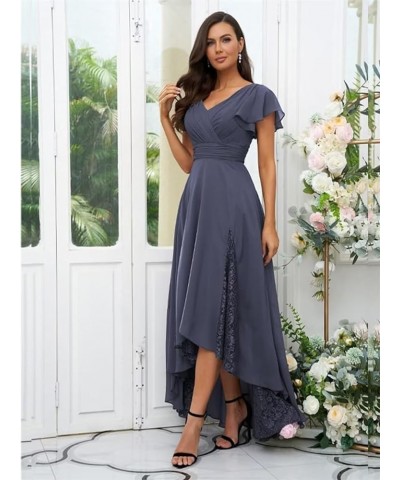 Tea Length Mother of The Bride Dresses for Wedding Chiffon Lace High Low V-Neck Evening Dresses for Women Elegant Classy Peac...