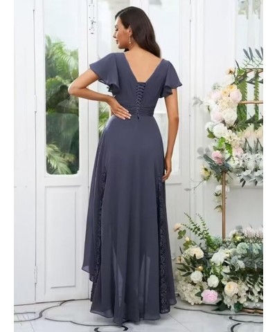 Tea Length Mother of The Bride Dresses for Wedding Chiffon Lace High Low V-Neck Evening Dresses for Women Elegant Classy Peac...