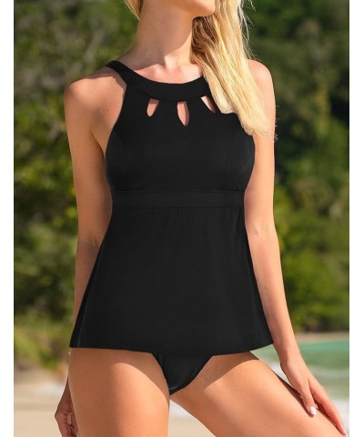 Women's Halter High Neck Tankini Top Key Hole Bathing Suit Black $12.54 Swimsuits