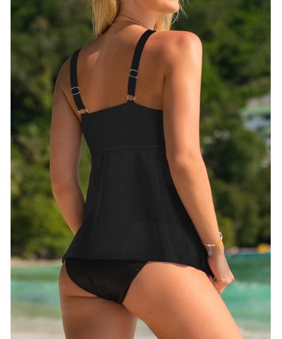 Women's Halter High Neck Tankini Top Key Hole Bathing Suit Black $12.54 Swimsuits