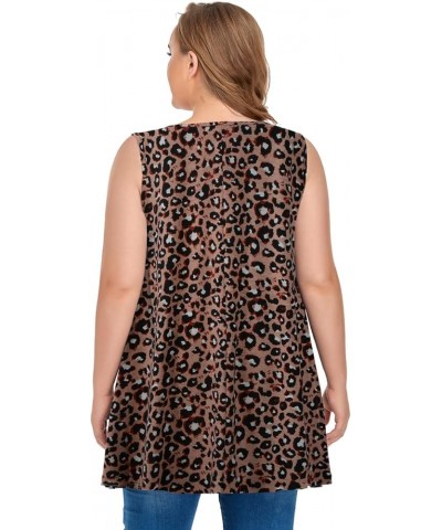 Women's Plus Size Tank Tops Casual Loose Swing Sleeveless Tunic T-Shirts with Pocket 1- Leopard Pink $10.99 Tanks