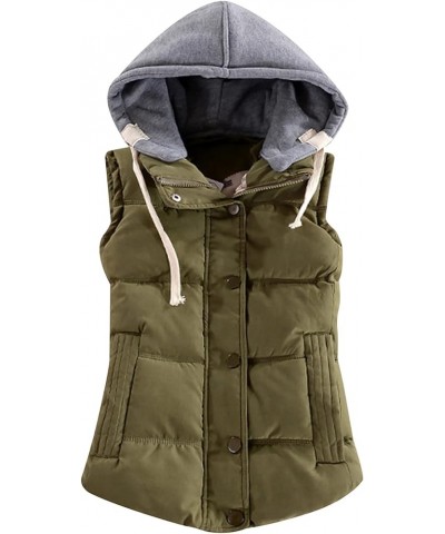 Womens Sleeveless Removed Hooded Slim Winter Quilted Puffer Vest Coat Army Green $28.90 Vests