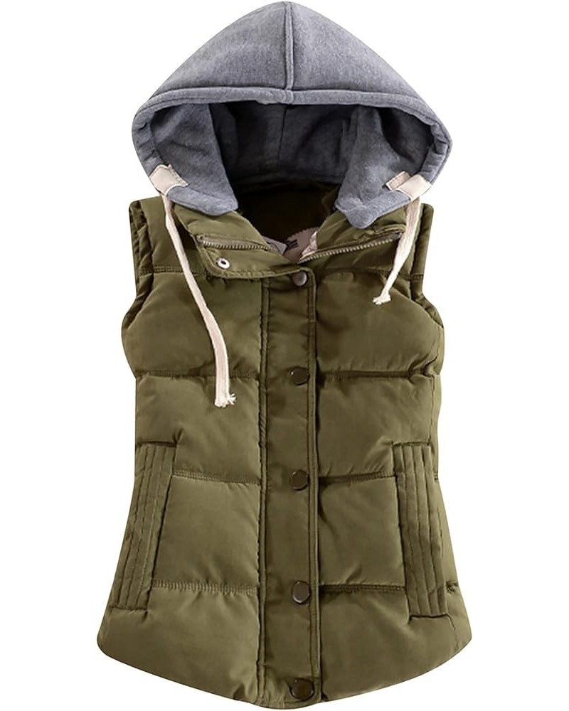 Womens Sleeveless Removed Hooded Slim Winter Quilted Puffer Vest Coat Army Green $28.90 Vests