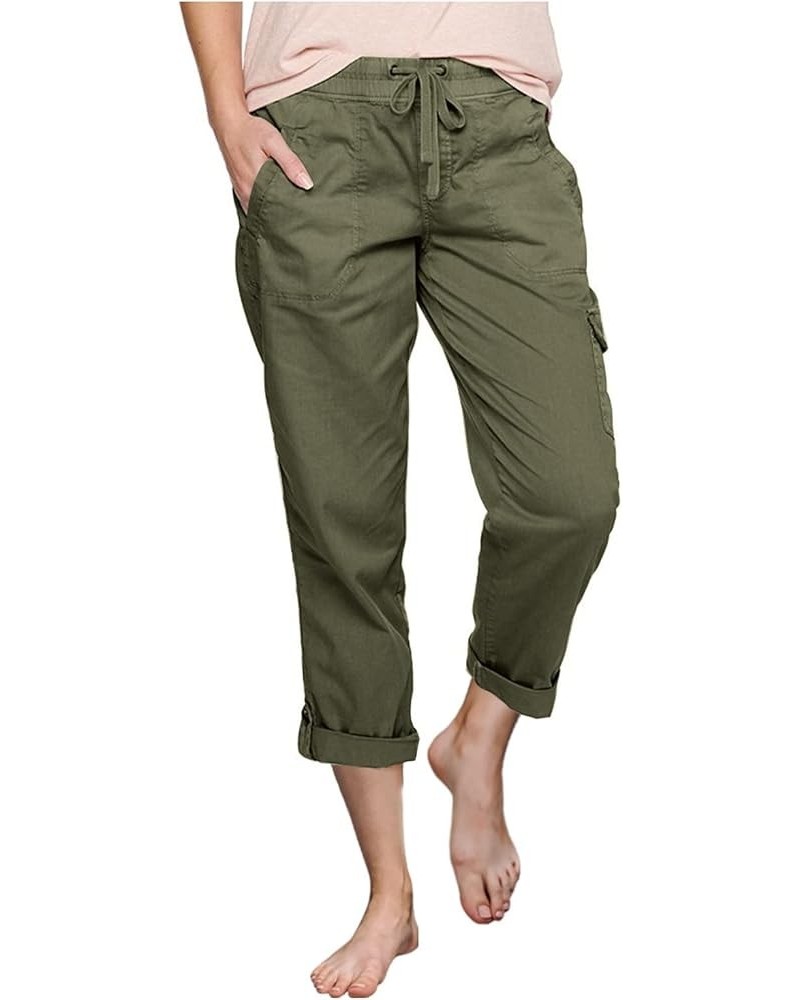 Cargo Pants Women High Waist Fashion Adjustable Drawstring Elastic Waist Wide Leg Pants Loose Trousers with Pockets A11 Army ...