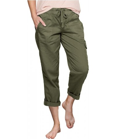 Cargo Pants Women High Waist Fashion Adjustable Drawstring Elastic Waist Wide Leg Pants Loose Trousers with Pockets A11 Army ...