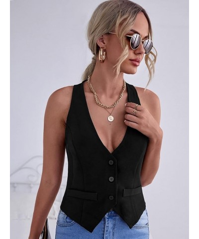 Women's Casual Work Blazers Solid Pointed Hem Waistcoat Office Jackets Medium Black $21.16 Blazers