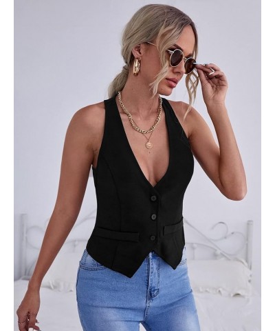 Women's Casual Work Blazers Solid Pointed Hem Waistcoat Office Jackets Medium Black $21.16 Blazers