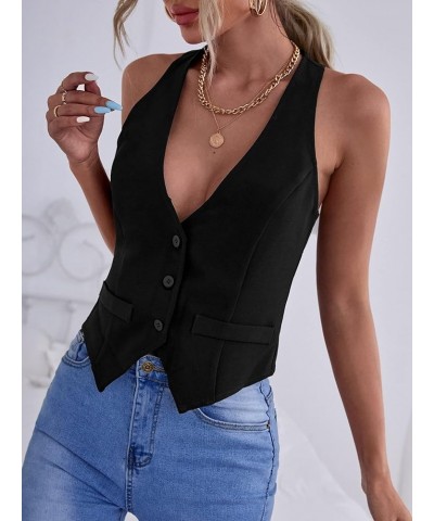 Women's Casual Work Blazers Solid Pointed Hem Waistcoat Office Jackets Medium Black $21.16 Blazers