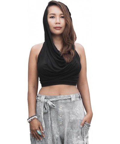 Crop Tank Top Women Cowl Neck Hood Style Boho Open Back Sleeveless Black $18.86 Tanks