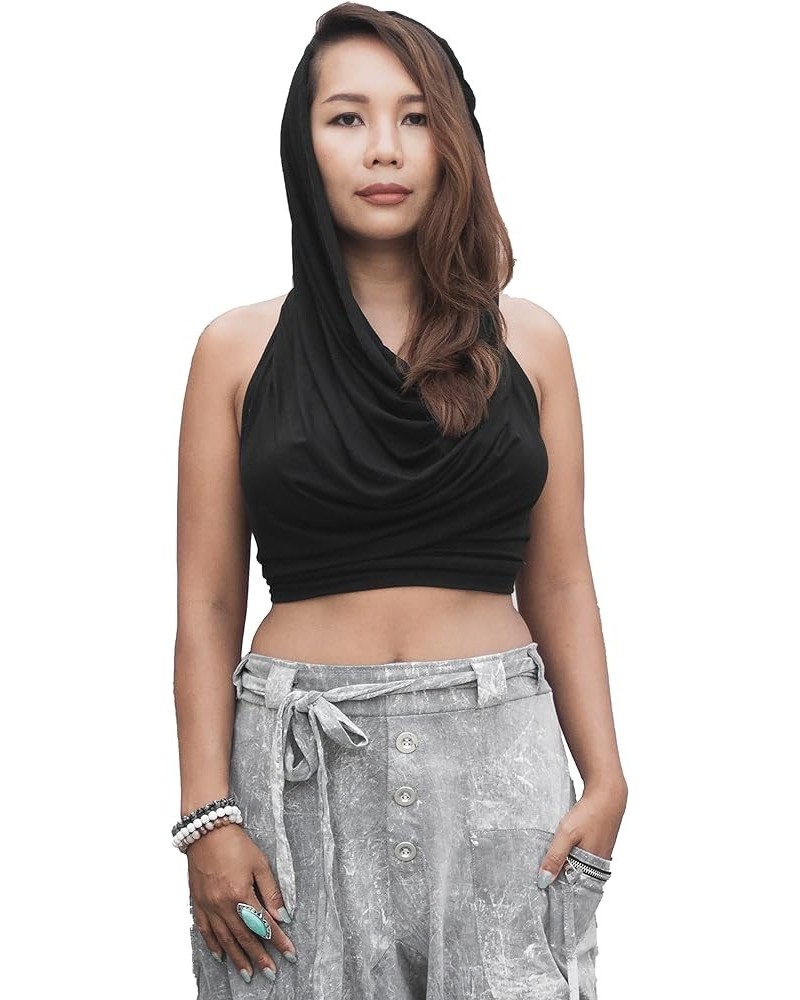 Crop Tank Top Women Cowl Neck Hood Style Boho Open Back Sleeveless Black $18.86 Tanks