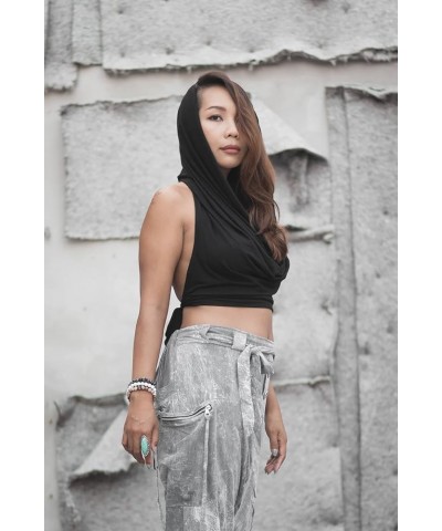 Crop Tank Top Women Cowl Neck Hood Style Boho Open Back Sleeveless Black $18.86 Tanks