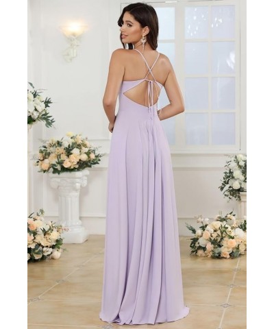 V Neck Satin Bridesmaid Dresses with Silt Long Spaghetti Straps Formal Evening Dresses for Women 2024 QA122 White $28.06 Dresses