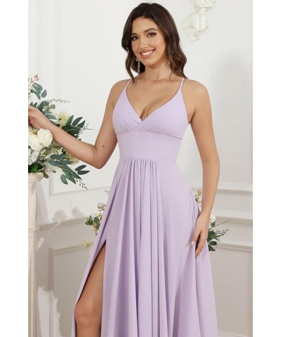 V Neck Satin Bridesmaid Dresses with Silt Long Spaghetti Straps Formal Evening Dresses for Women 2024 QA122 White $28.06 Dresses