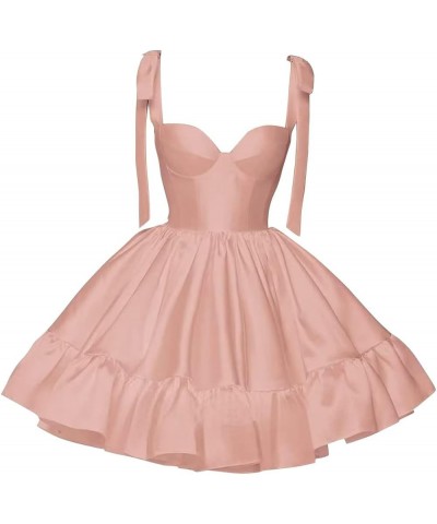 Satin Short Homecoming Dresses for Teens Spaghetti Strap A Line Ball Gown Ruched Formal Party Dress LNL0726 Blush $29.92 Dresses