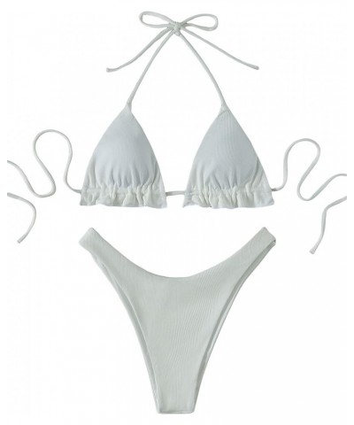 Women's Floral Frill Trim Underwire High Cut Two Piece Bikini Swimsuit White $16.32 Swimsuits