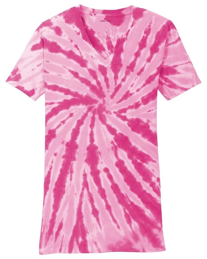 Koloa Ladies Colorful Tie-Dye V-Neck Tees in 10 Colors Sizes: XS-4XL Pink $13.50 T-Shirts