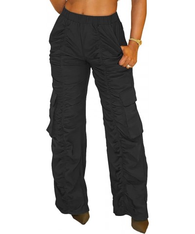 Cargo Pants for Women High Waisted Ruched Baggy Sweatpants Stacked Relaxed Joggers with Pockets 0-black $21.83 Pants