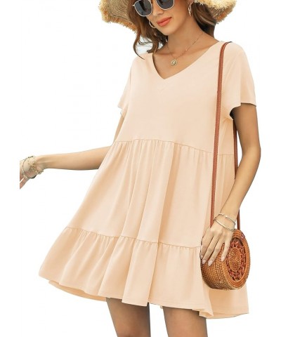 2024 Summer Dress for Women Casual Loose Short T Shirt Dress Cute Flowy Swing Babydoll Dress Beige $15.54 Dresses