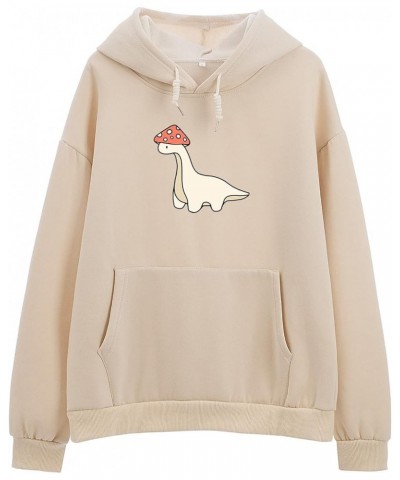 Oversized Cute Mushroom Dino Print Hoodies for Womens Kawaii Cartoon Sweatshirt Teen Girls Cotton Fleece Sweaters Apricot $18...