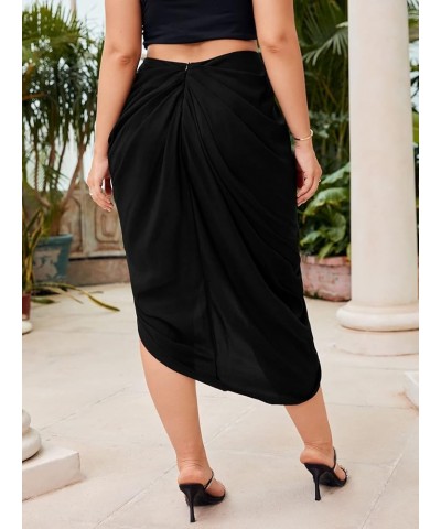 Women's Asymmetrical Hem Ruched High Waist Slit Side Midi Skirt Black Plus $12.42 Skirts