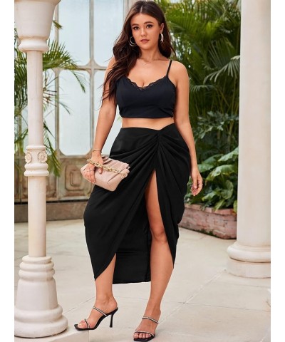 Women's Asymmetrical Hem Ruched High Waist Slit Side Midi Skirt Black Plus $12.42 Skirts