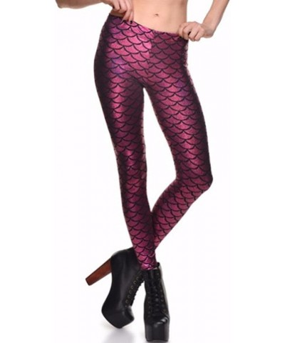 Womens Shiny Sexy Mermaid Fish Scale Hologram Stretch Soft High Waist Leggings S-4XL Pink $6.66 Leggings