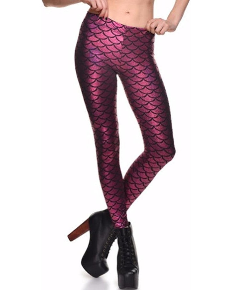 Womens Shiny Sexy Mermaid Fish Scale Hologram Stretch Soft High Waist Leggings S-4XL Pink $6.66 Leggings